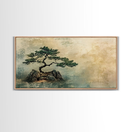 Japanese Pine Tree Art Framed Canvas Print Wabi Sabi Art Minimalist Artwork Rustic Decor Zen Wall Art Living Room Above Sofa Art
