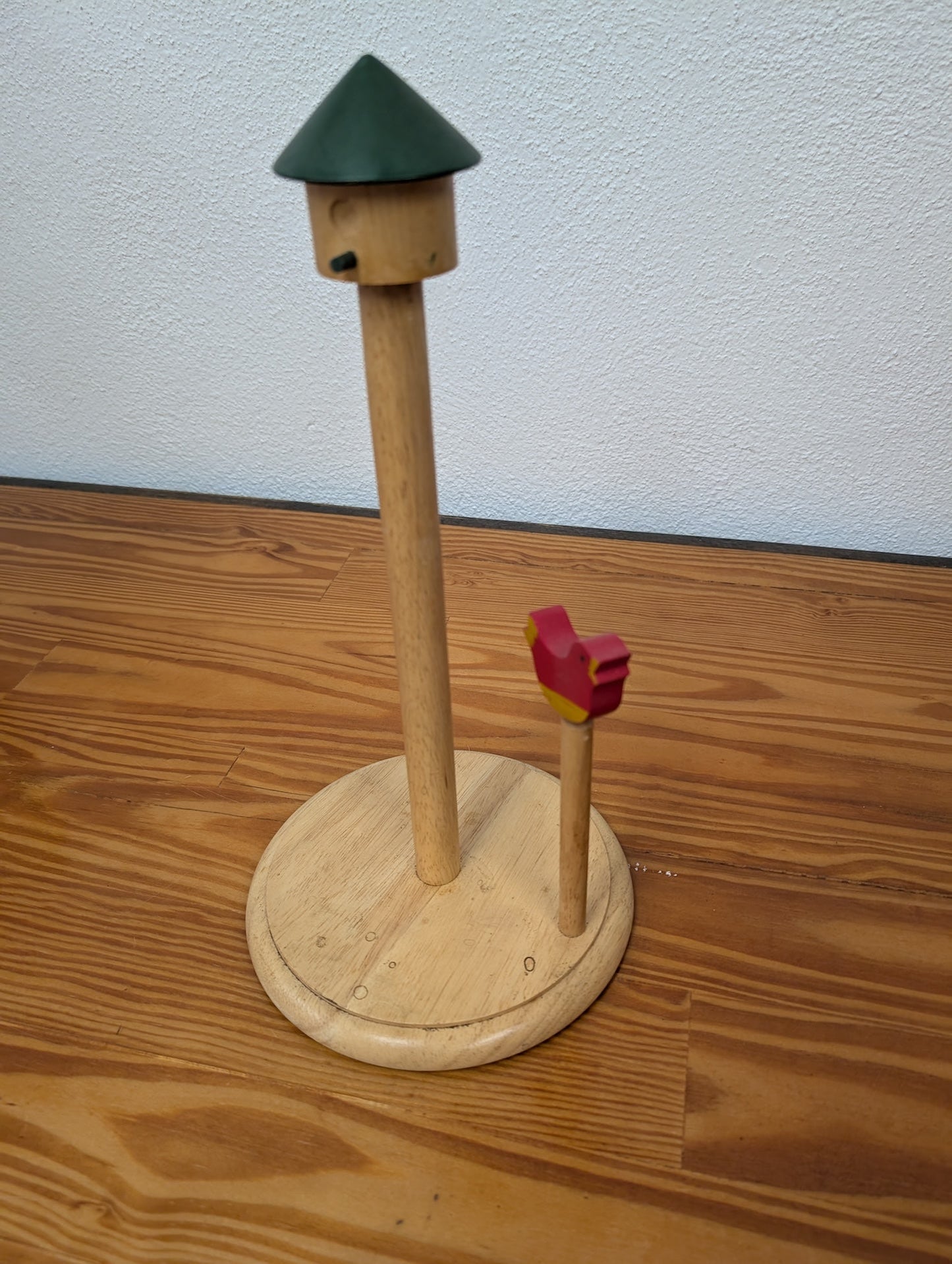 Birdhouse Wooden Paper Towel Holder from Handmade - Kitchenware (Wood Paper Towel Holder, Country, Folk Art, Handmade, Natural Wood, Green, Red)