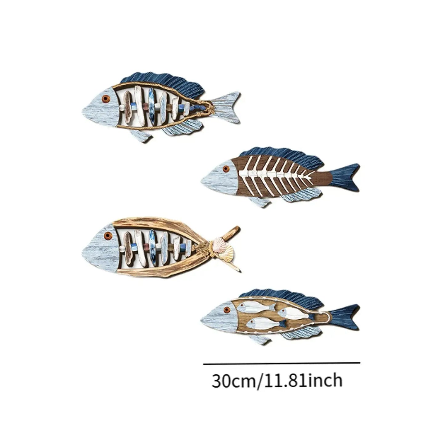 4 Pieces Fish Nautical Wall Decor Ornaments for Bathroom Indoor Lake House Wooden Fish Wall Decor Bathroom Bedroom Gifts 11”