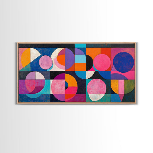 Abstract Geometry Framed Canvas Print Colorful Geometric Wall Art Modern Art Decor Mid Century Inspired Art Living Room Art Rustic Decor