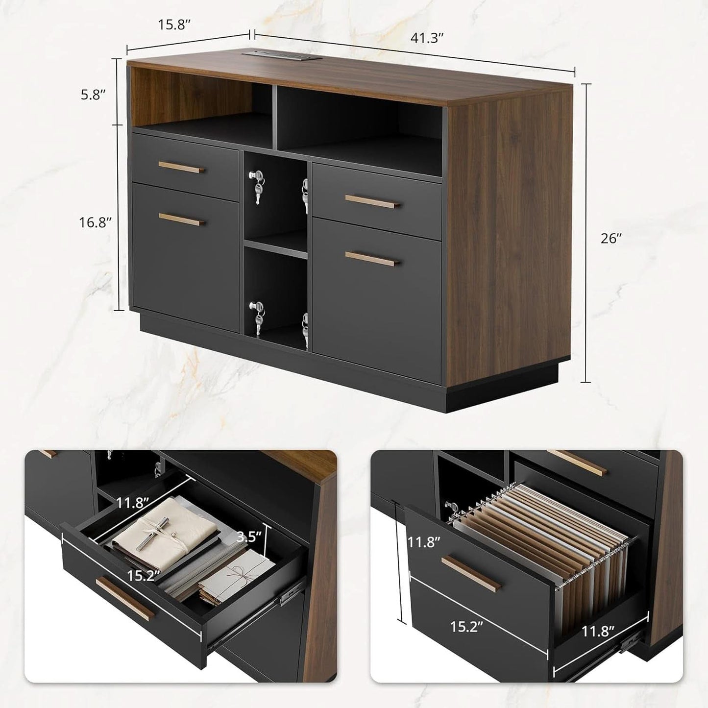 Black Walnut Professional Four Drawer File Cabinet