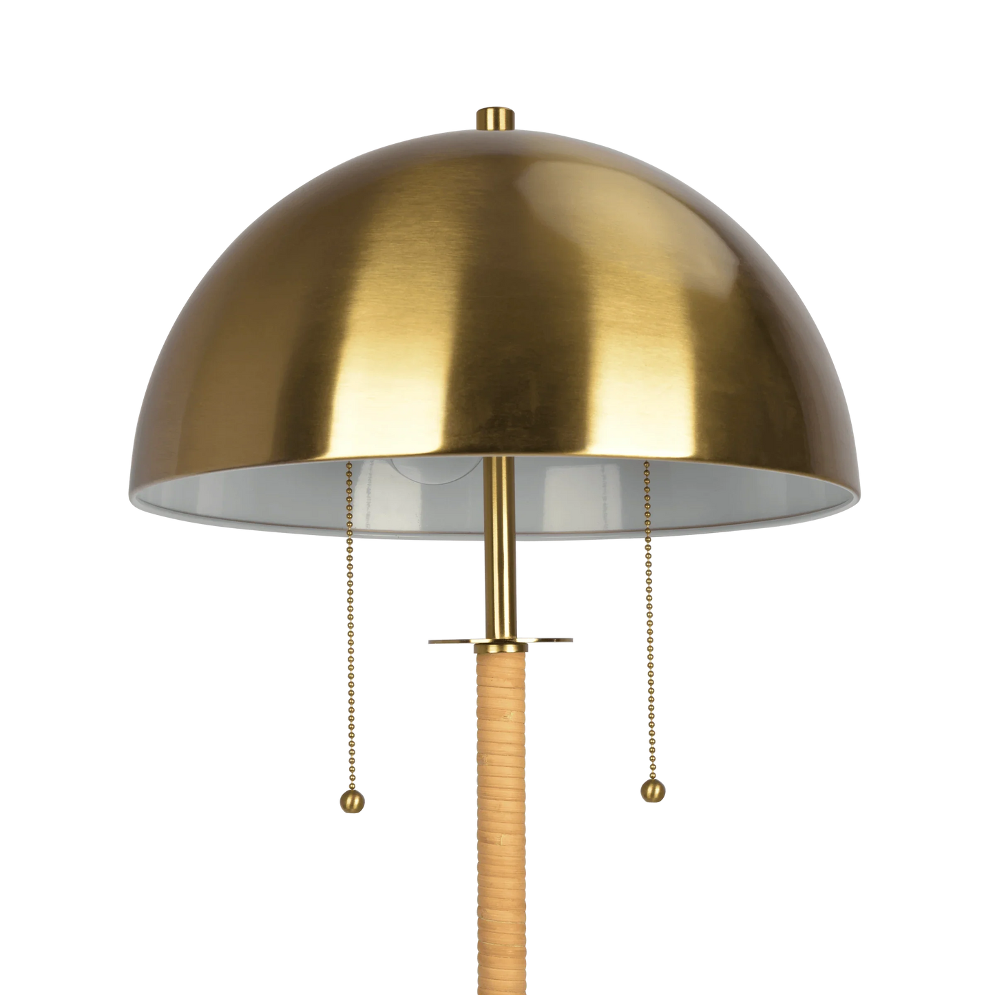 2-Light Floor Lamp – Gold Brass & Natural Rattan Tubes, Dual Pull Chain | Boho Living Room & Bedroom Lamp