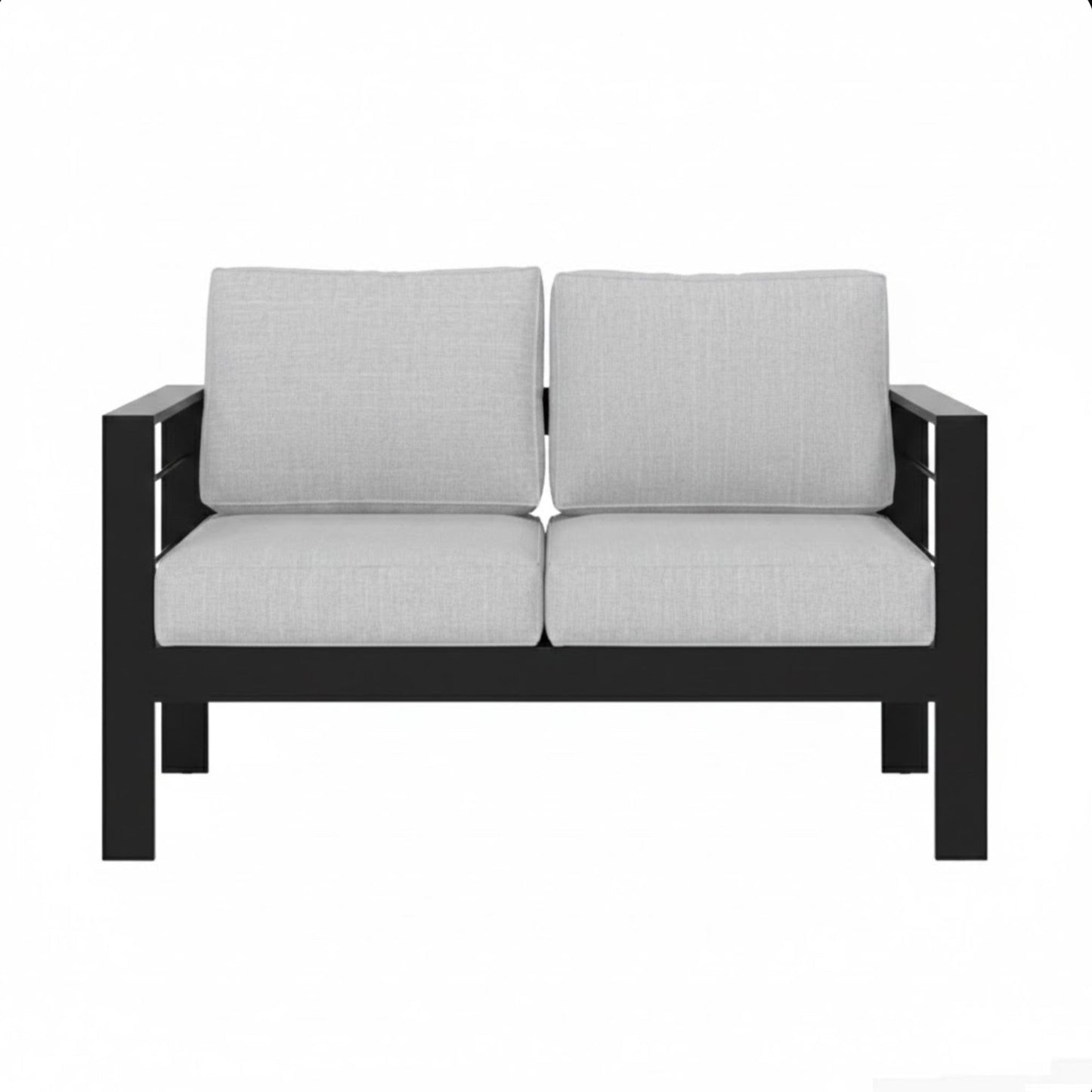 Outdoor Loveseat Aluminum Black Gray Cushion 50in 600 lb Capacity