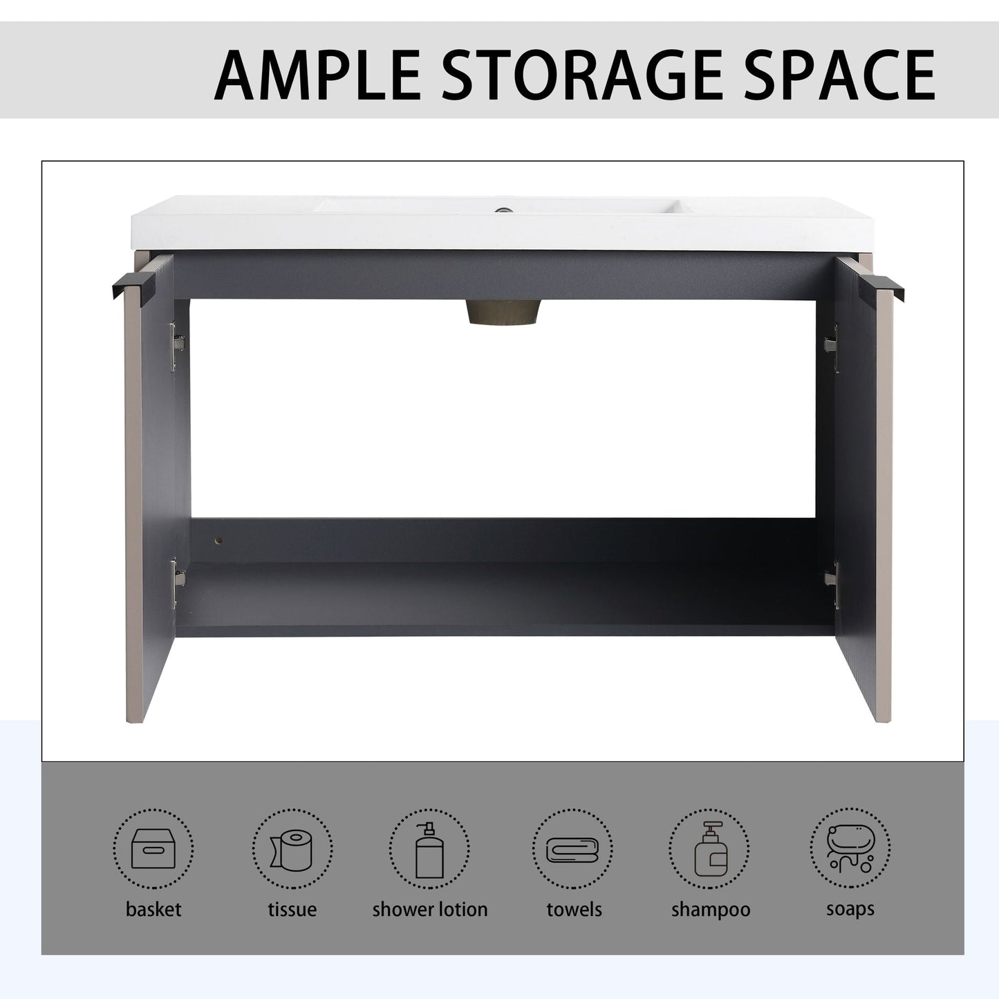 Contemporary Wall Mounted Bathroom Vanity With Resin Double Sink
