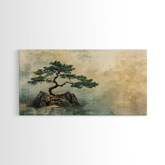 Japanese Pine Tree Art Framed Canvas Print Wabi Sabi Art Minimalist Artwork Rustic Decor Zen Wall Art Living Room Above Sofa Art