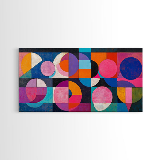Abstract Geometry Framed Canvas Print Colorful Geometric Wall Art Modern Art Decor Mid Century Inspired Art Living Room Art Rustic Decor