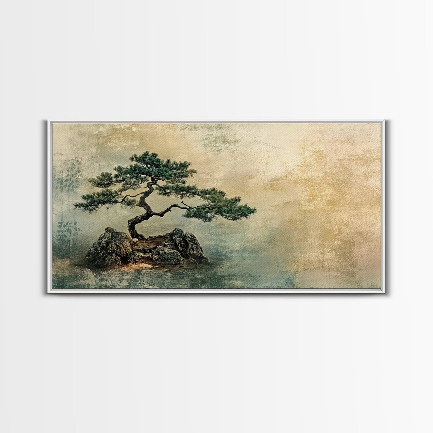 Japanese Pine Tree Art Framed Canvas Print Wabi Sabi Art Minimalist Artwork Rustic Decor Zen Wall Art Living Room Above Sofa Art