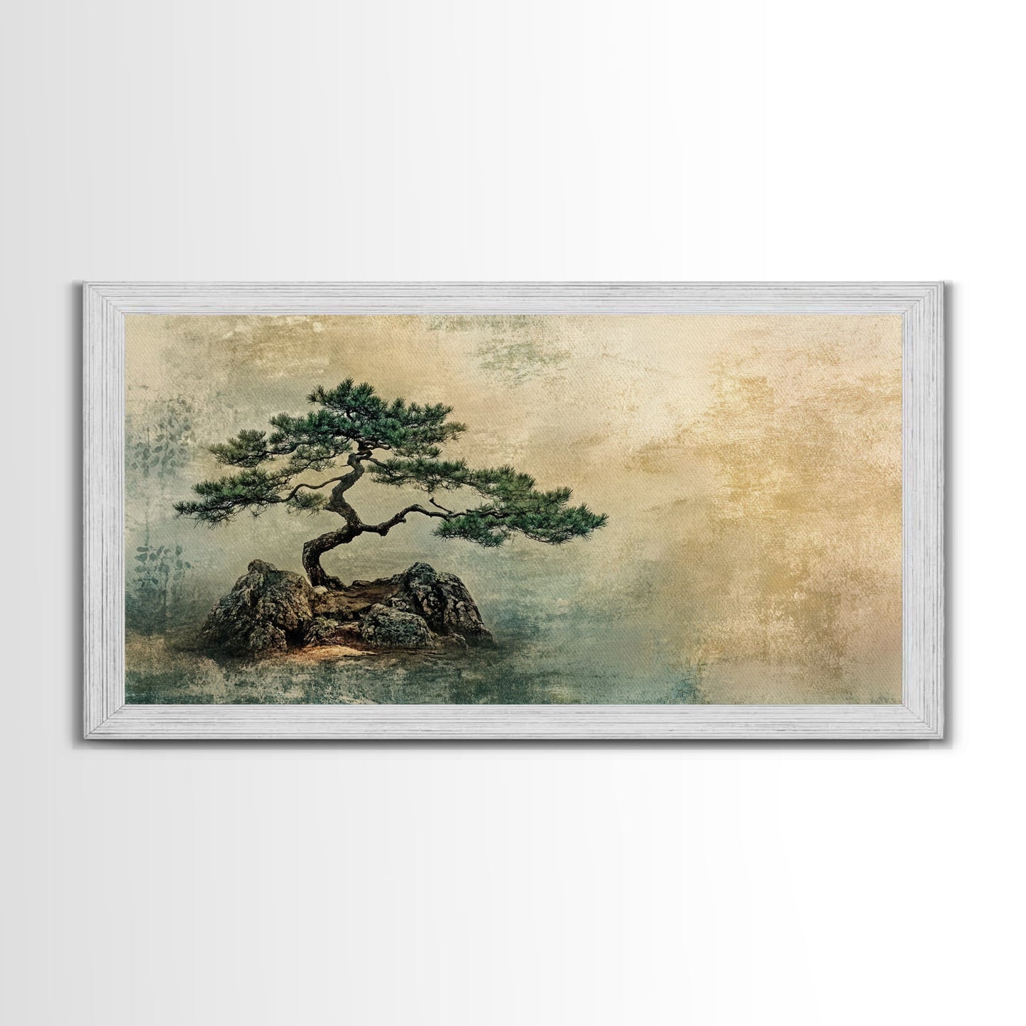 Japanese Pine Tree Art Framed Canvas Print Wabi Sabi Art Minimalist Artwork Rustic Decor Zen Wall Art Living Room Above Sofa Art