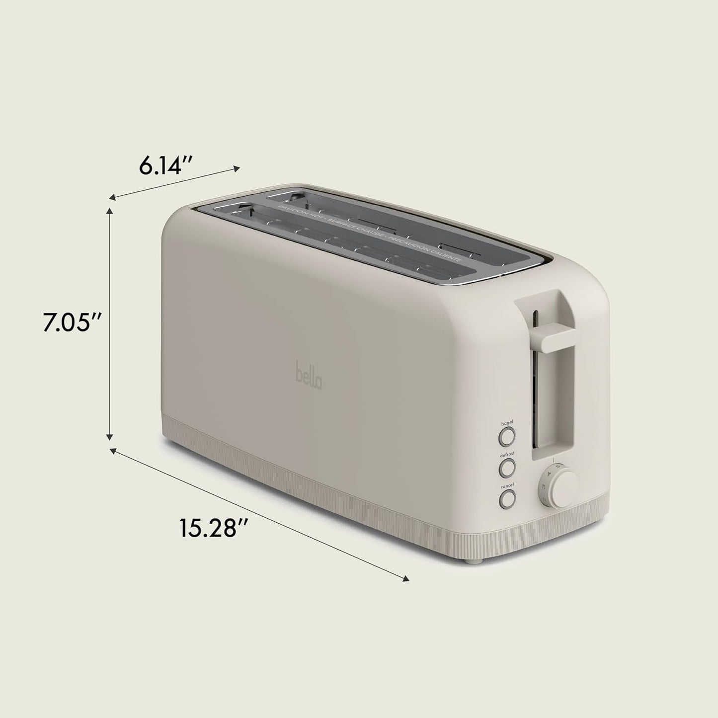 bella 2 Slice Slim Toaster, Fits-anywhere™ Kitchenware, 6 Setting Shade Control with Reheat & Cancel Buttons, Fits sourdough, 10” Long Slot, Anti Jam & Auto Shutoff, 900 Watt, Oatmilk