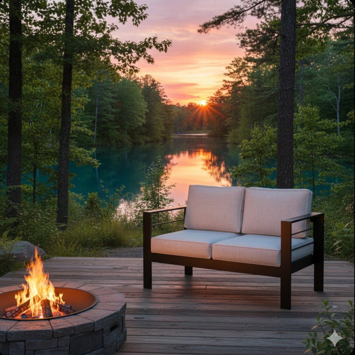Outdoor Loveseat Aluminum Black Gray Cushion 50in 600 lb Capacity