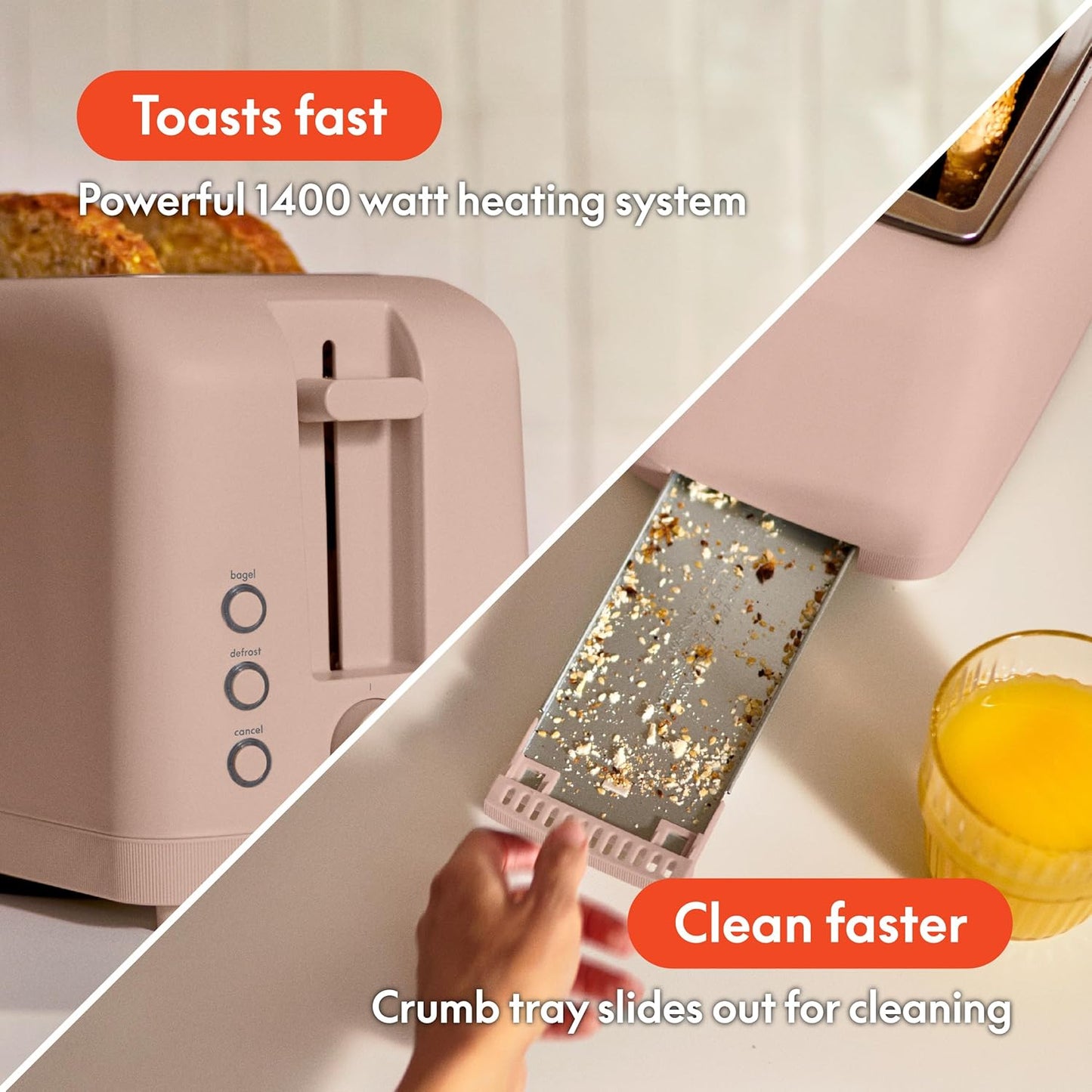 bella 2 Slice Slim Toaster, Fits-anywhere™ Kitchenware, 6 Setting Shade Control with Reheat & Cancel Buttons, Fits sourdough, 10” Long Slot, Anti Jam & Auto Shutoff, 900 Watt, Oatmilk
