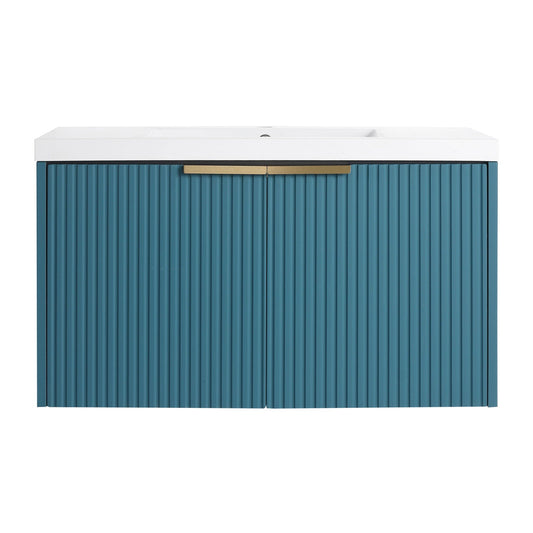 Contemporary Wall Mounted Bathroom Vanity With Resin Double Sink