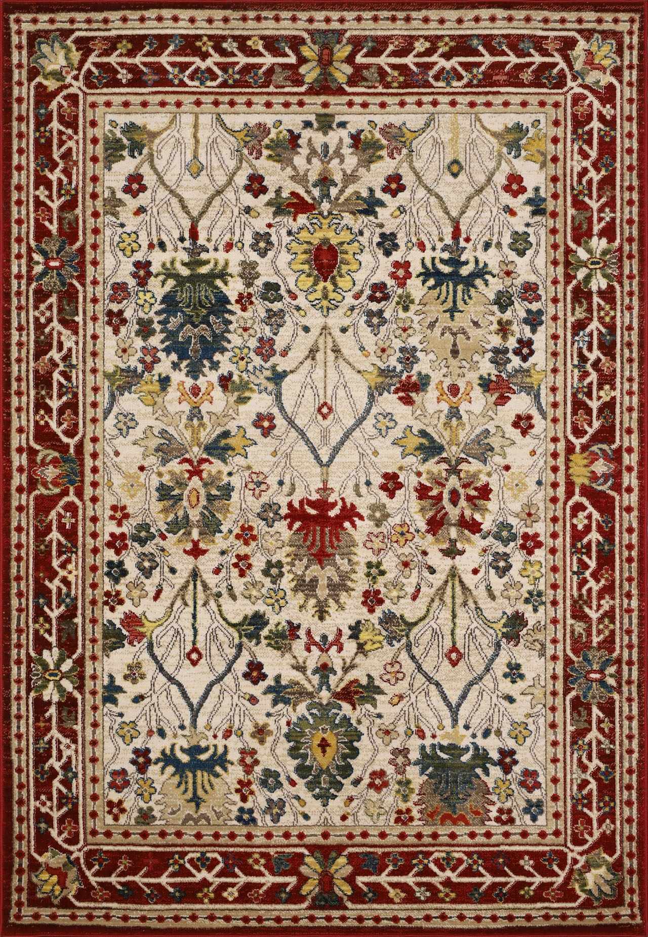 Neola White/Red Damask Area Rug