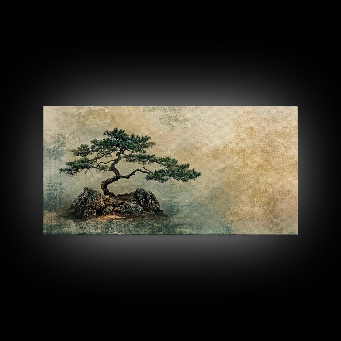 Japanese Pine Tree Art Framed Canvas Print Wabi Sabi Art Minimalist Artwork Rustic Decor Zen Wall Art Living Room Above Sofa Art