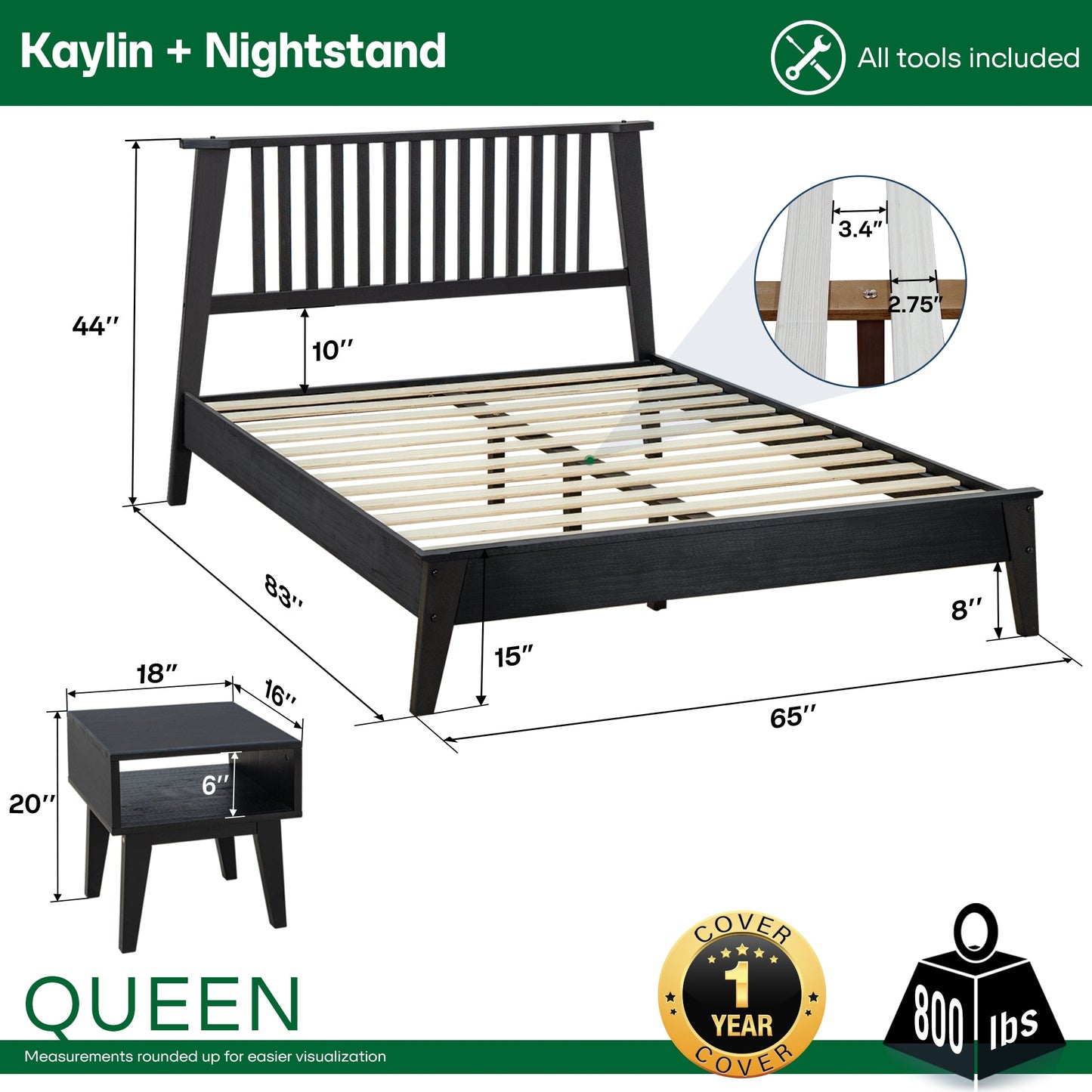 Kaylin Solid Wood Bed Frame