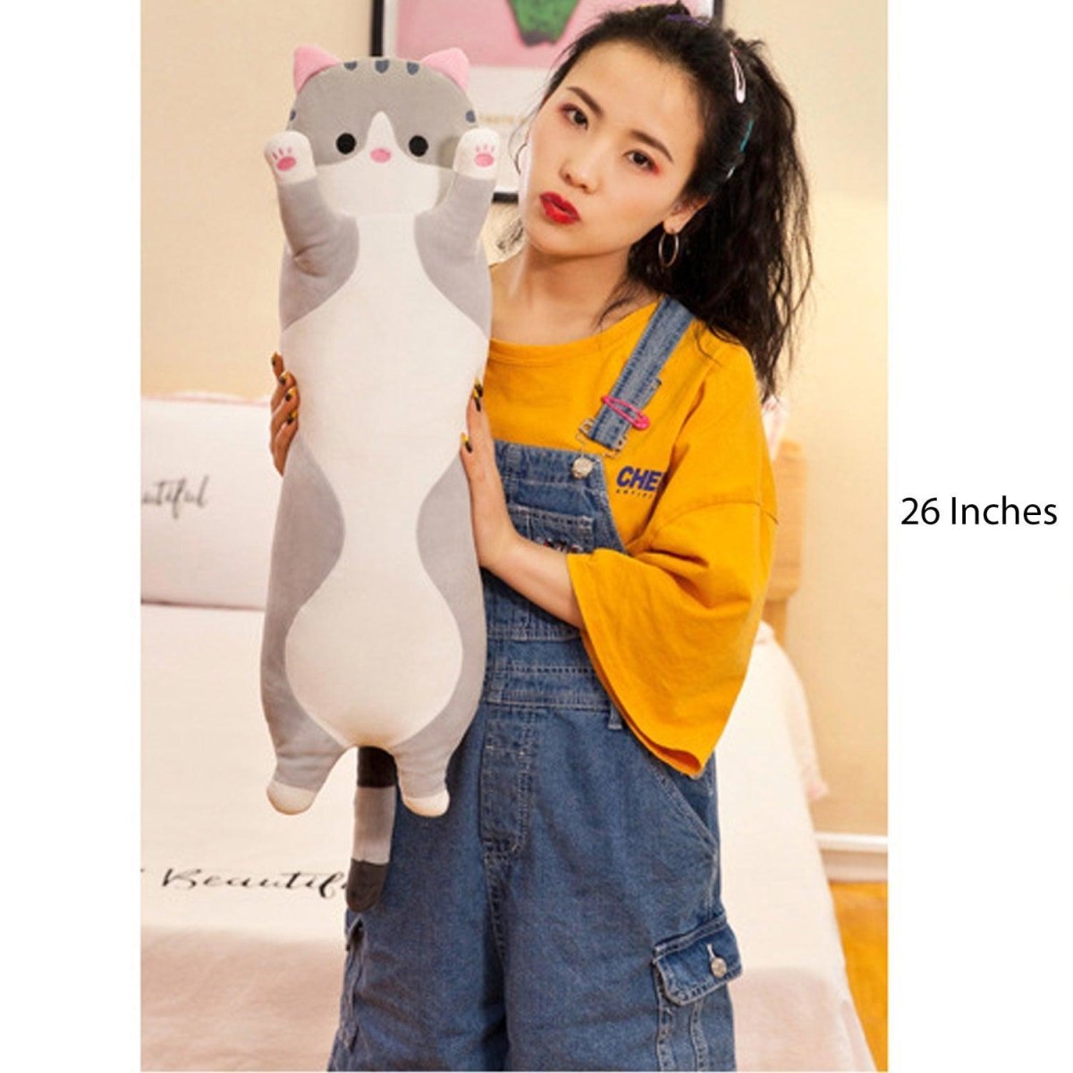 Long Cat Plush Pillow – 26" Soft Cuddly Gift for Kids