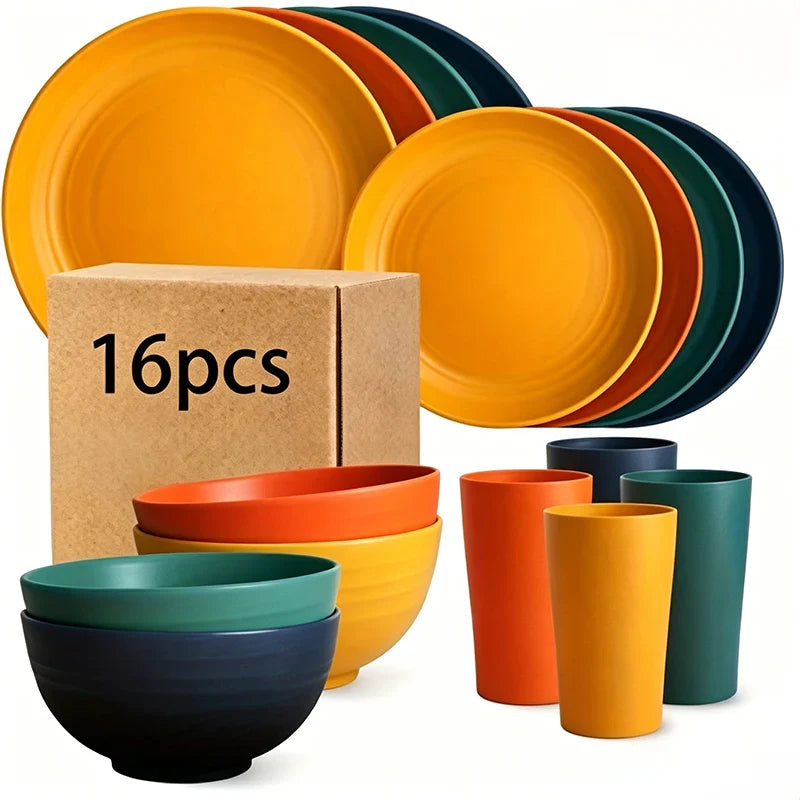 Wheat Straw Dinnerware Set For Eight Unbreakable Microwave Safe