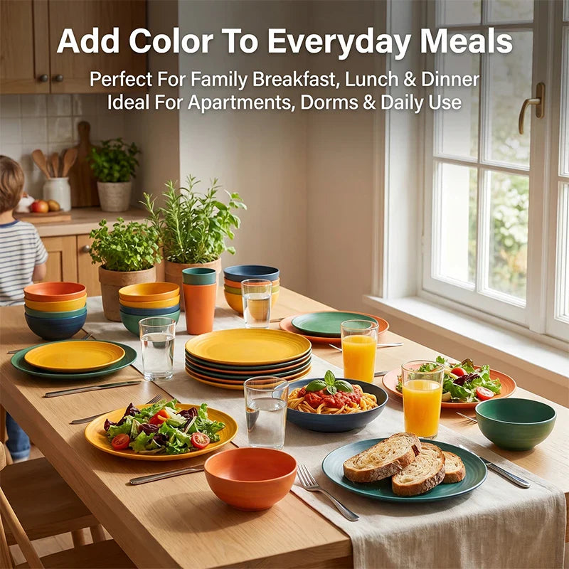 Wheat Straw Dinnerware Set For Eight Unbreakable Microwave Safe