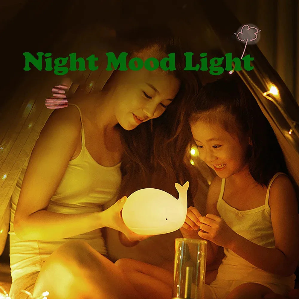 Soft Silicone Cartoon Whale Night Light For Children Room Decor USB Rechargeable Kids Bedroom Sleep Lamp Dropshipping