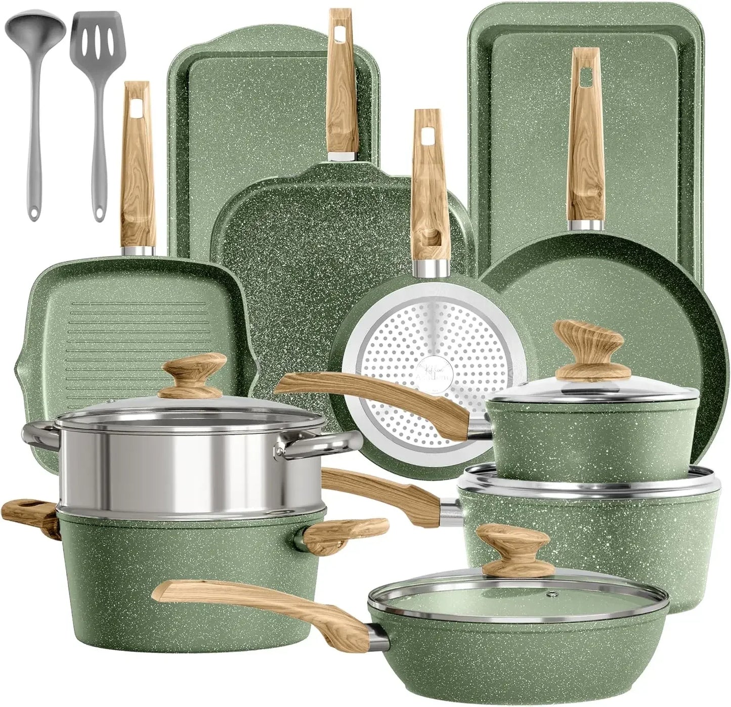 Nonstick 17 Piece Induction Granite Cookware Set With Pans