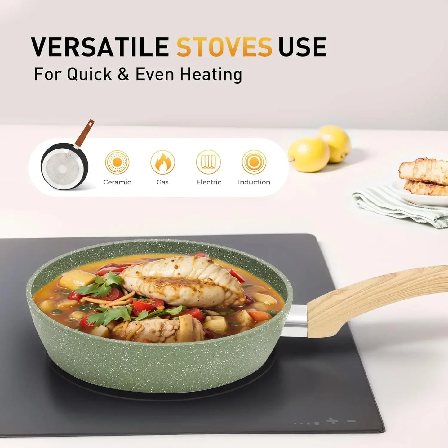 Nonstick 17 Piece Induction Granite Cookware Set With Pans