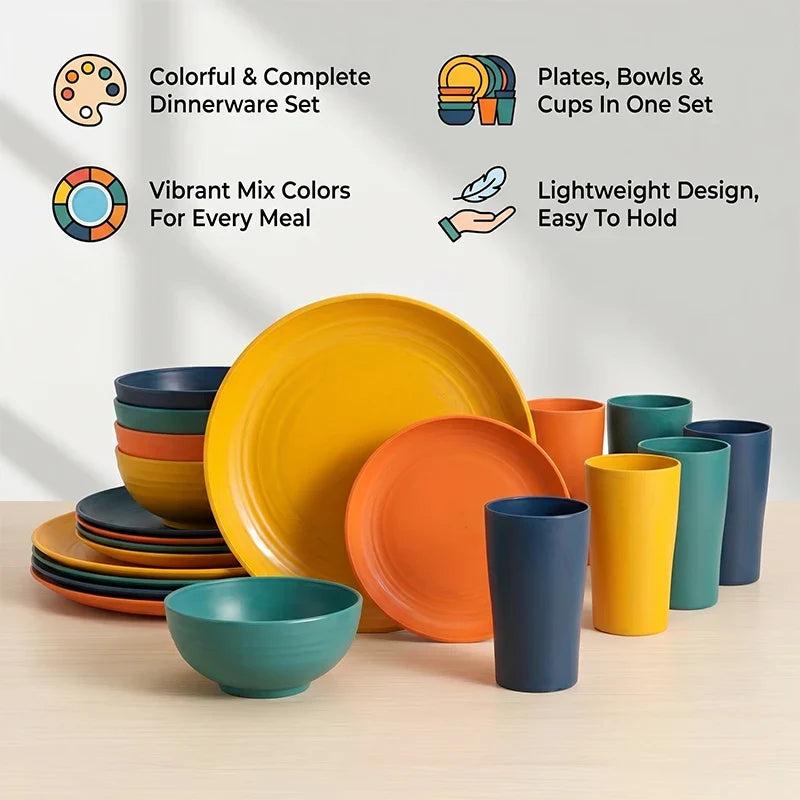 Wheat Straw Dinnerware Set For Eight Unbreakable Microwave Safe