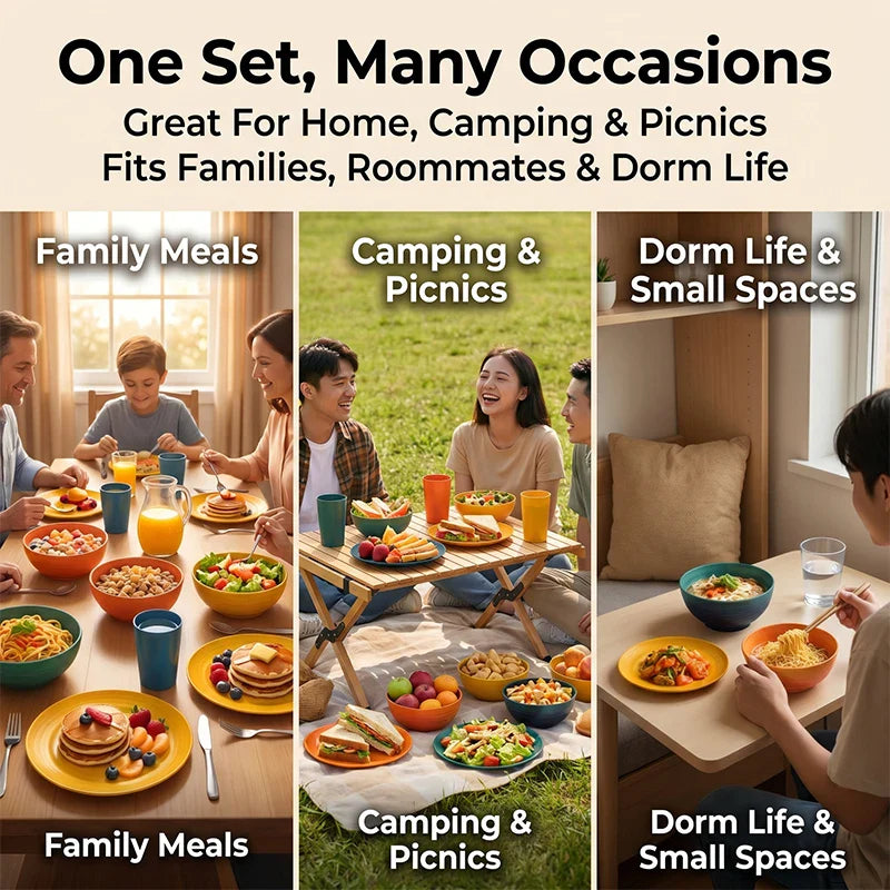 Wheat Straw Dinnerware Set For Eight Unbreakable Microwave Safe