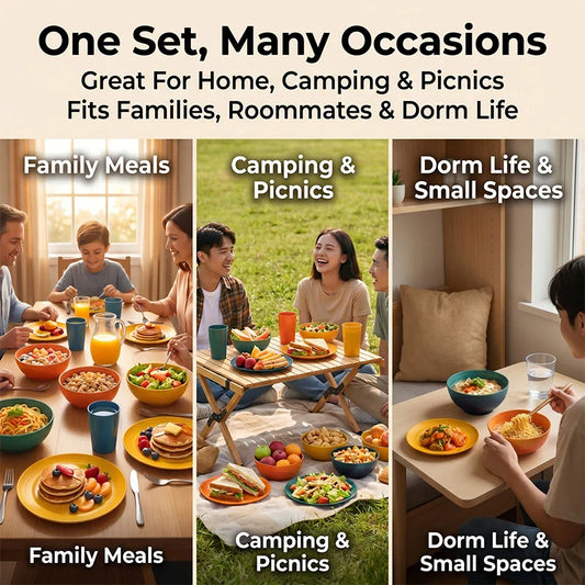 Wheat Straw Dinnerware Set For Eight Unbreakable Microwave Safe