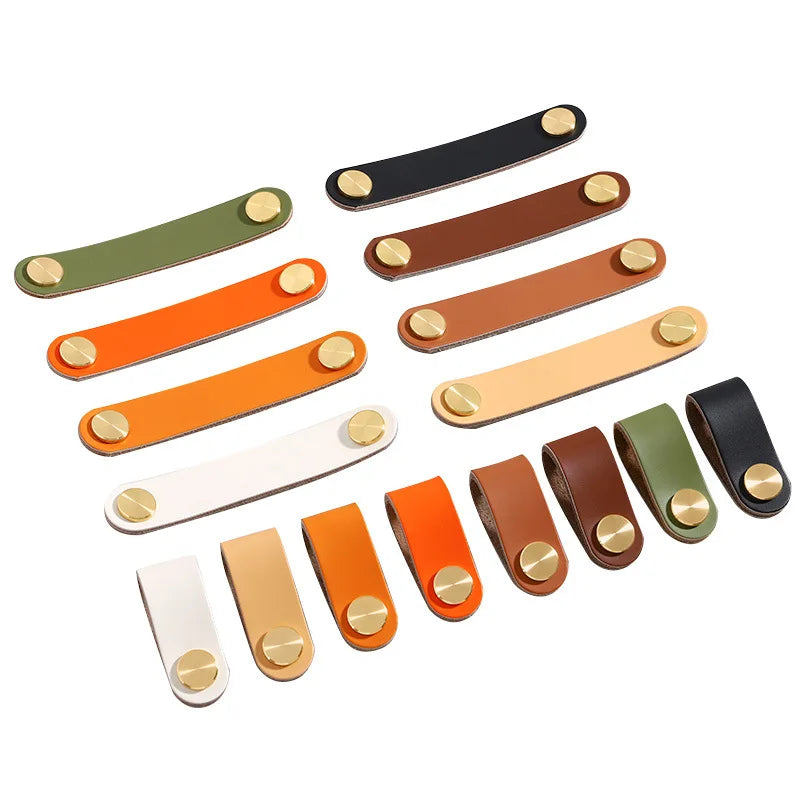 Colorful Brass Leather Cabinet Drawer Pull Handle Knob Solid Heavy Duty Furniture Hardware Kitchen Bathroom Bedroom Furniture