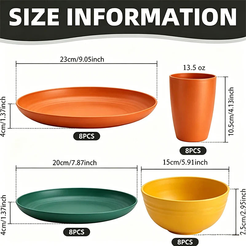 Wheat Straw Dinnerware Set For Eight Unbreakable Microwave Safe
