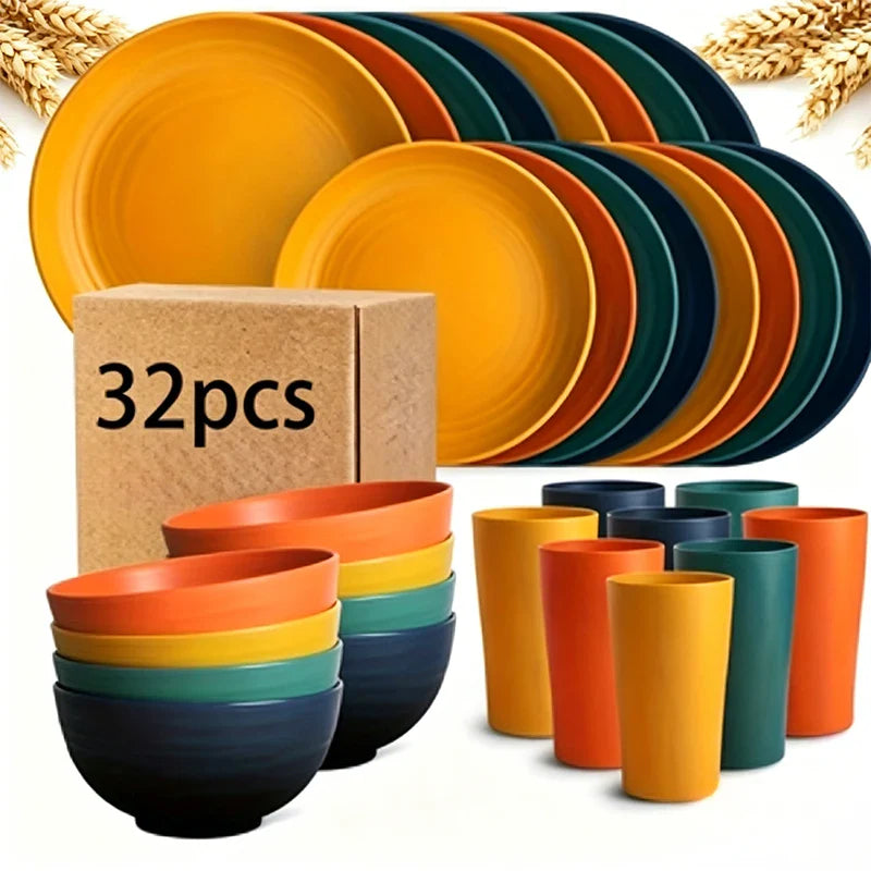 Wheat Straw Dinnerware Set For Eight Unbreakable Microwave Safe