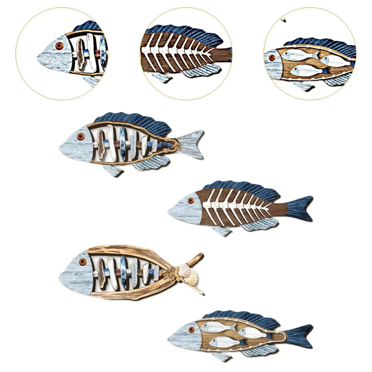4 Pieces Fish Nautical Wall Decor Ornaments for Bathroom Indoor Lake House Wooden Fish Wall Decor Bathroom Bedroom Gifts 11”