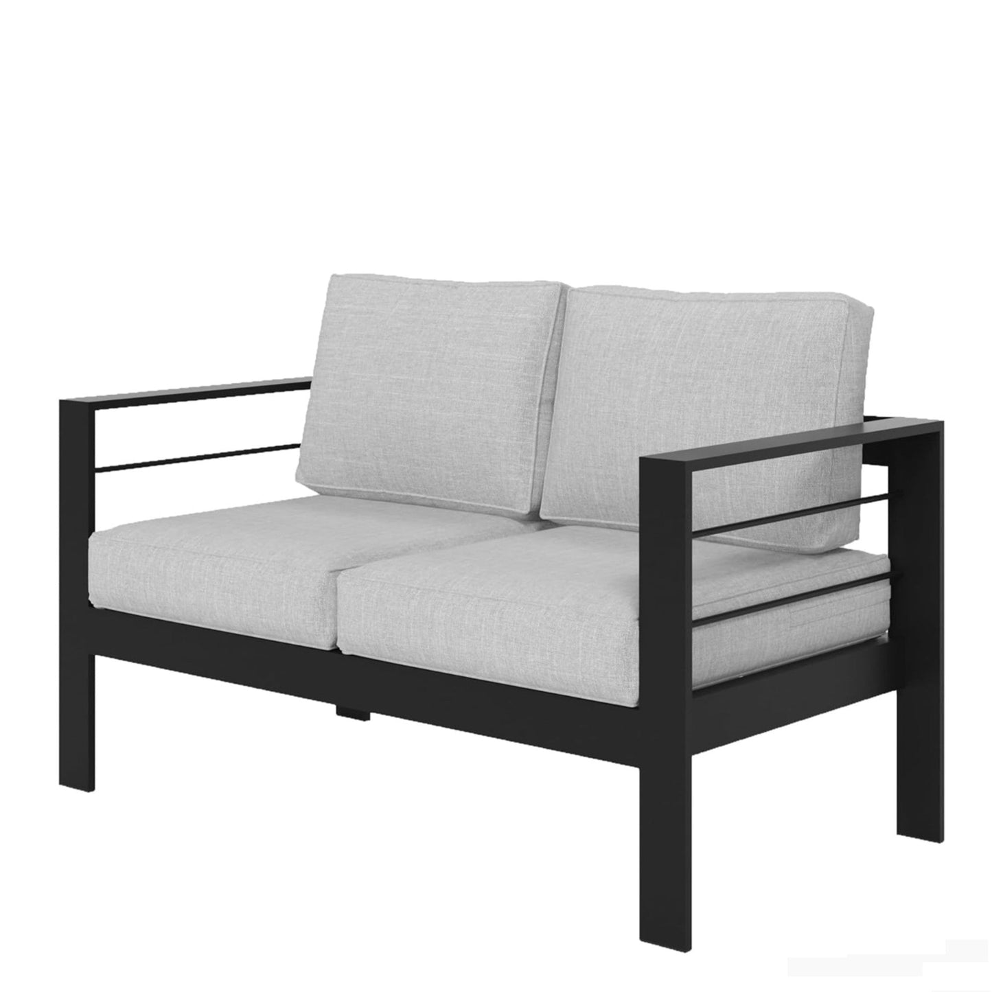 Outdoor Loveseat Aluminum Black Gray Cushion 50in 600 lb Capacity