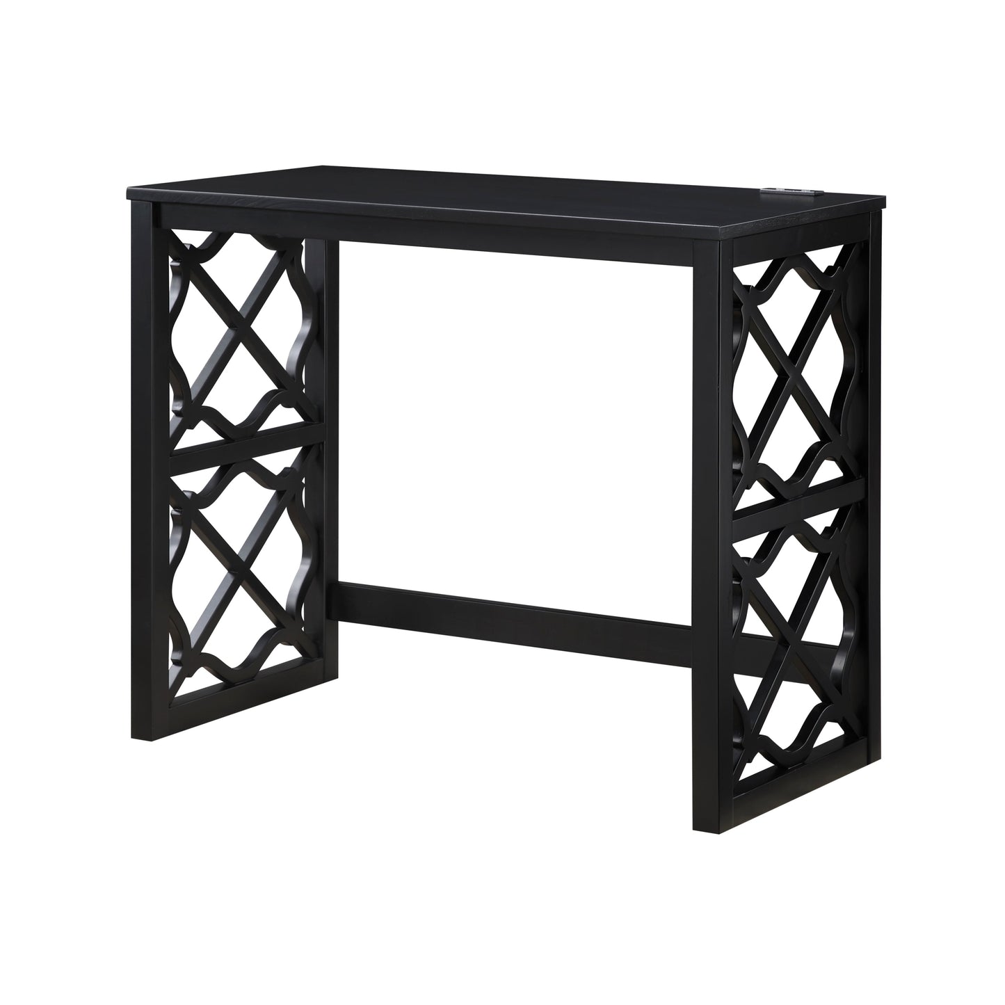 Desks and Stool Set 3pc Black Finish Rolling Desk with Casters, 2 Charging ports Home Office Furniture