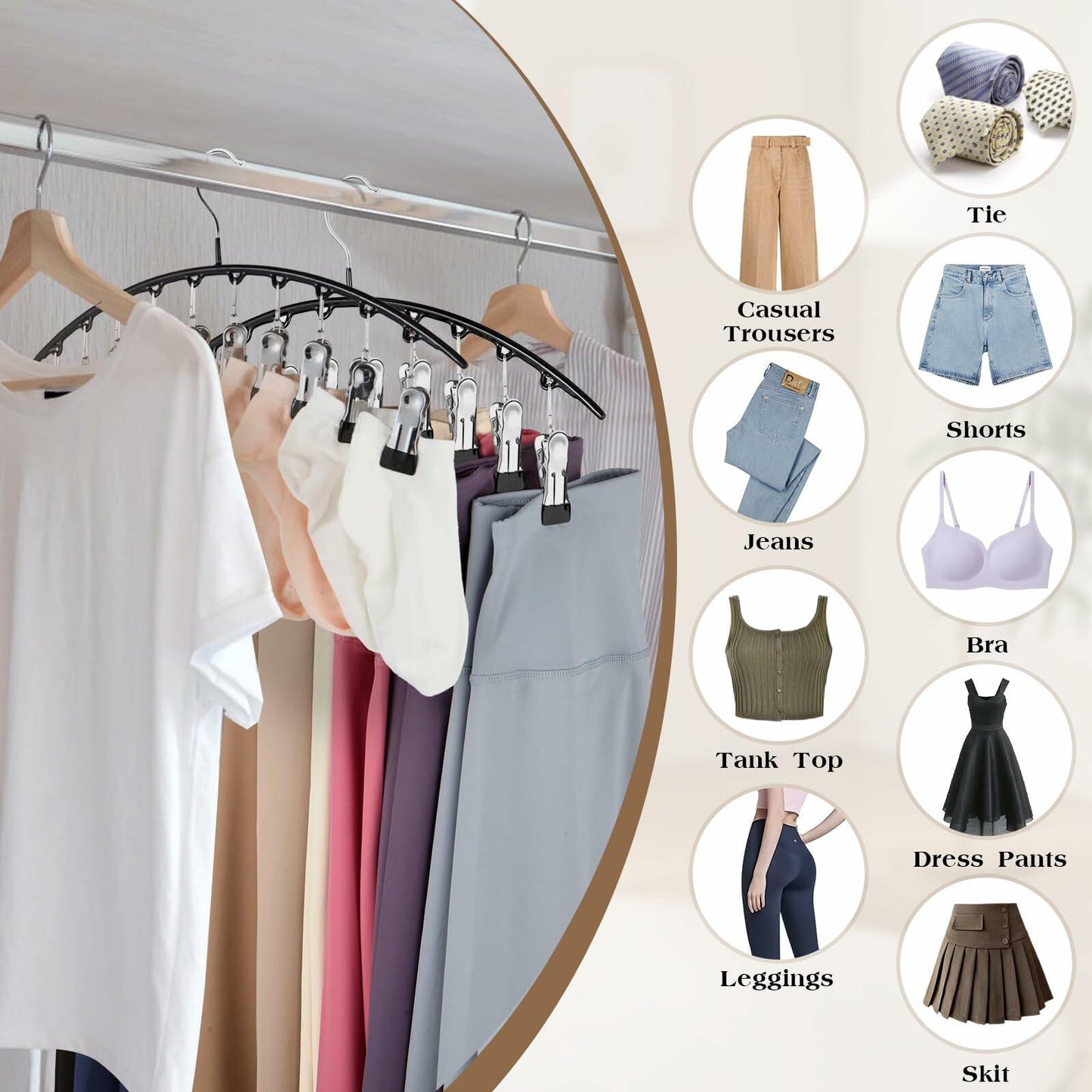 Hendiy Black Metal Pants Hanger Organizer with 10 Clips Space Saving Closet