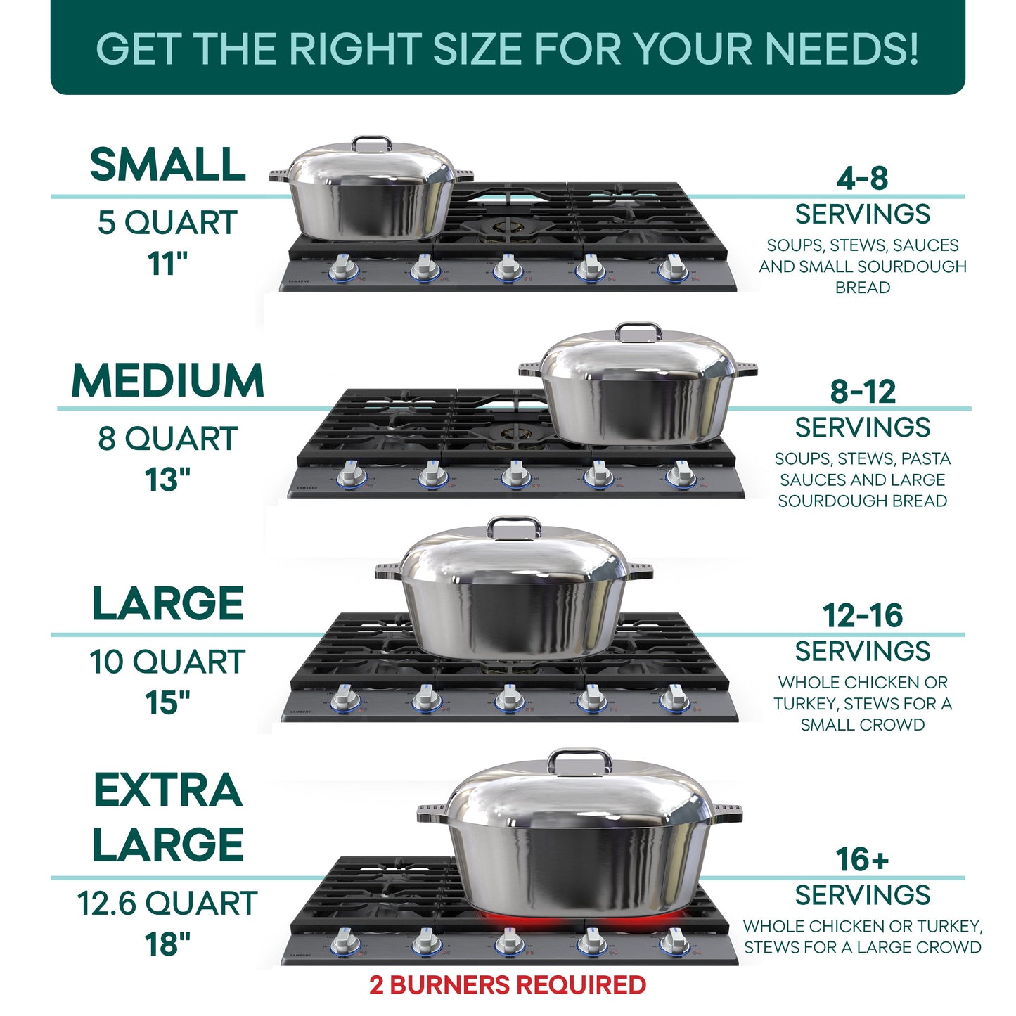 Oval Dutch Oven with Lid - 8 Quart (13 Inch)