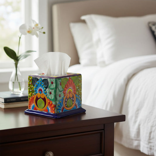 Talavera Tissue Box Cover | Colorful Hand-Painted Bathroom Decor